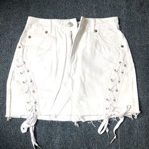 Topshop white denim mini skirt